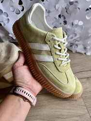 Damskie zielone lekkie skórzane obuwie sportowe półbuty