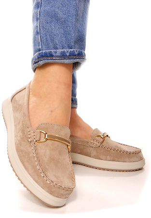 Damskie lekkie beżowe mokasyny ze skóry naturalnej