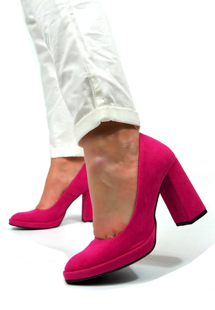 Damskie fuksja czółenka zamsz platforma słupek