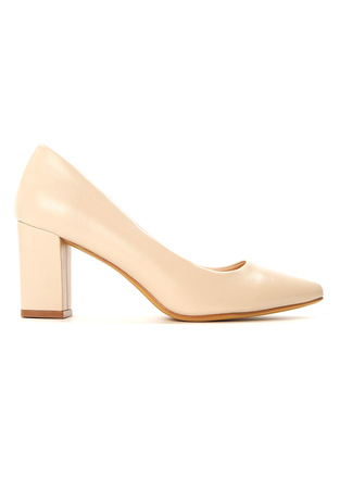 Damskie beżowe cieliste satynowe półbuty na słupku Sergio Leone