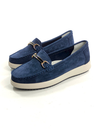 Damskie lekkie granatowe mokasyny ze skóry naturalnej