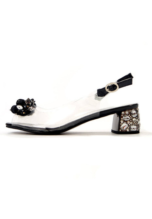 Damskie transparentne przezroczyste czarne sandały na klocku Potocki