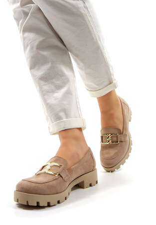 Damskie beżowe półbuty klocek