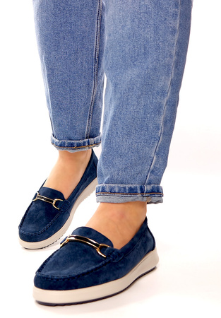 Damskie lekkie granatowe mokasyny ze skóry naturalnej