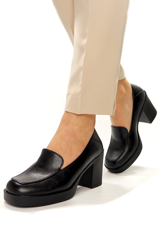 Damskie czarne półbuty wysoki słupek Potocki