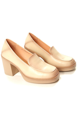 Damskie beżowe półbuty wysoki słupek Potocki