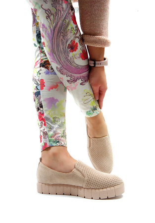 Damskie beżowe zamszowe półbuty gruba podeszwa