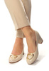 Damskie beżowe półbuty czółenka na słupku Potocki