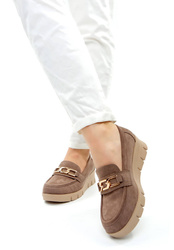 Damskie brązowe khaki czółenka na koturnie Potocki