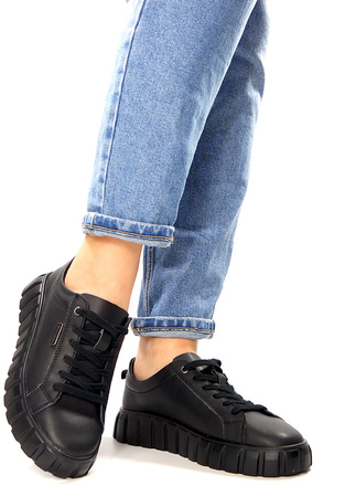 Damskie czarne skórzane obuwie sportowe