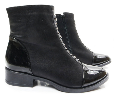 DAMSKIE CZARNE BOTKI Z ŁĄCZONYCH MATERIAŁÓW
