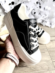 Damskie czarne trampki ze skóry naturalnej