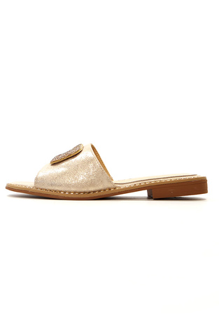 Damskie złote klapki płaskie Potocki