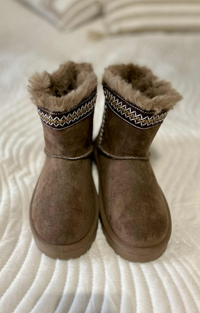 Damskie brązowe khaki śniegowce emu z futerkiem 06303 Potocki