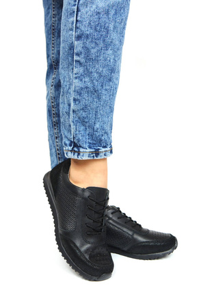 Damskie czarne skórzane obuwie sportowe