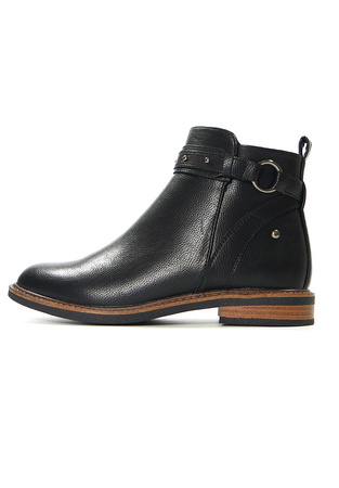 Damskie czarne krótkie botki na niskim spodzie zapinane na zamek