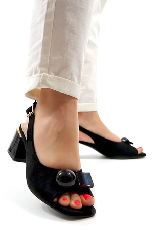 Damskie czarne sandały klocek zamsz