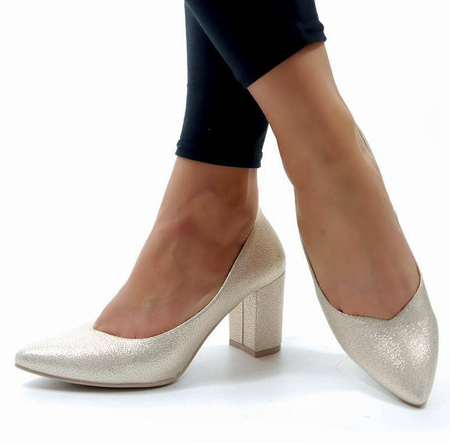 Damskie złote półbuty słupek