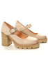 Damskie beżowe półbuty z paskiem wysoki słupek Potocki