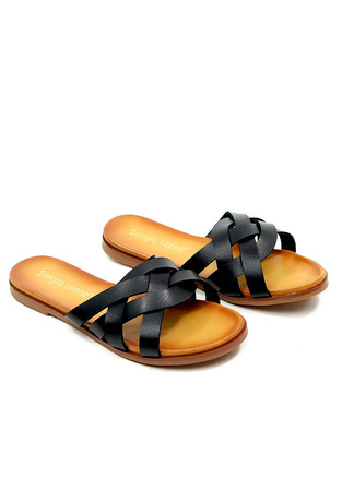 Damskie czarne płaskie klapki paski