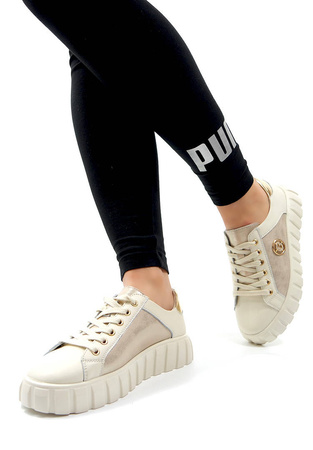 Damskie beżowe skórzane obuwie sportowe