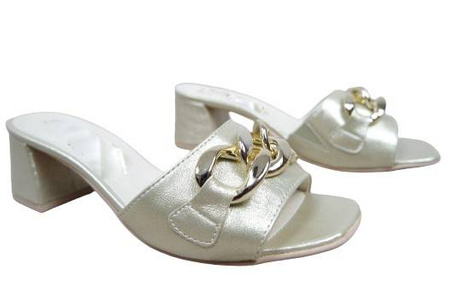 DAMSKIE ZŁOTE KLAPKI NA OBCASIE