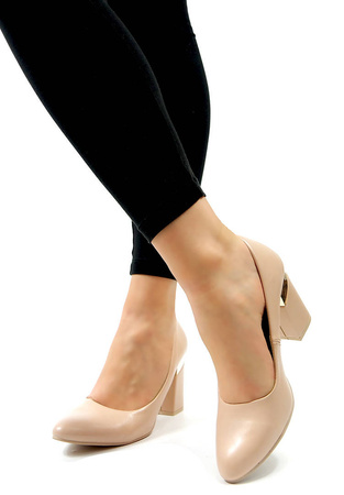 Damskie beżowe czółenka słupek 