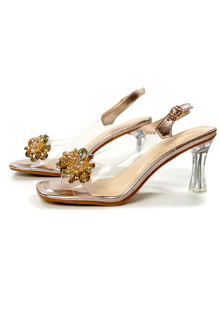 Damskie złote transparentne przezroczyste silikonowe sandały słupek Sergio Leone