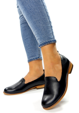 Damskie czarne gładkie półbuty baleriny na niskim klocku  Potocki