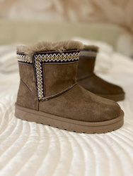 Damskie brązowe khaki śniegowce emu z futerkiem 06303 Potocki