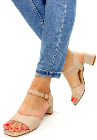 Damskie coffe beżowe sandały na klocku Sergio Leone