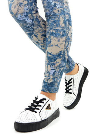 Damskie białe skórzane obuwie wiązane skóra