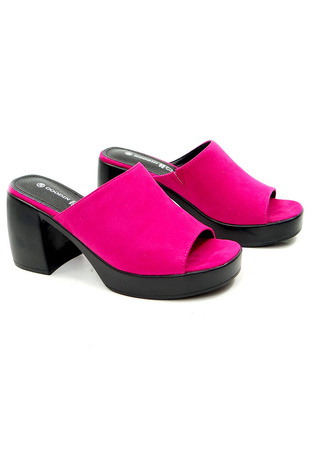 Damskie fuksja zamszowe klapki na obcasie