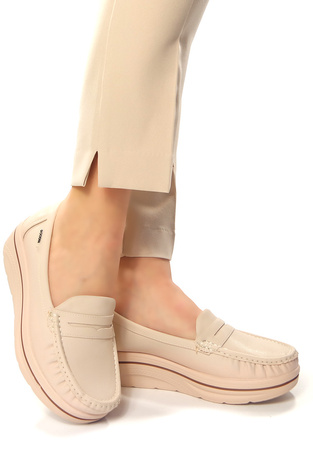 Damskie bardzo lekkie mokasyny półbuty na koturnie