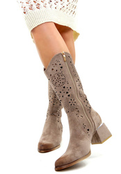Damskie szare ażurowe botki kowbojki kozaki Potocki