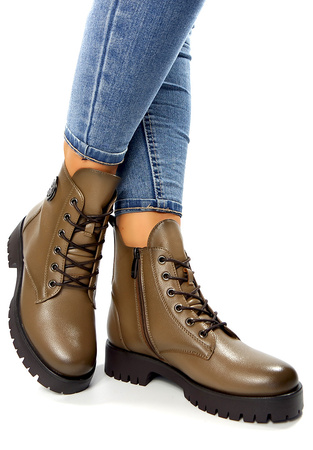 Damskie khaki beżowe botki trapery Potocki