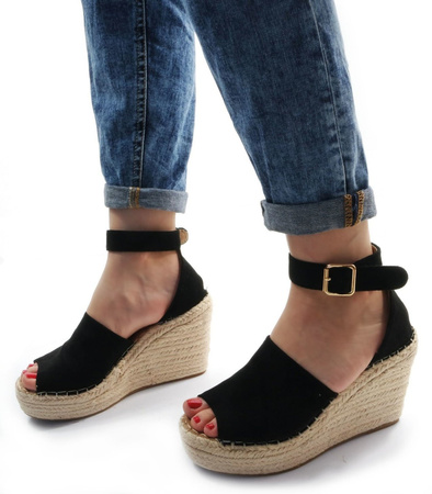 DAMSKIE CZARNE WYSOKIE SANDAŁY