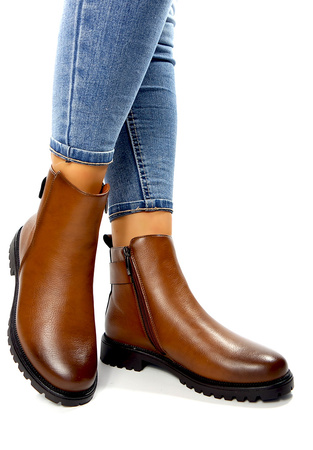 Damskie brązowe krótkie gładkie botki Potocki