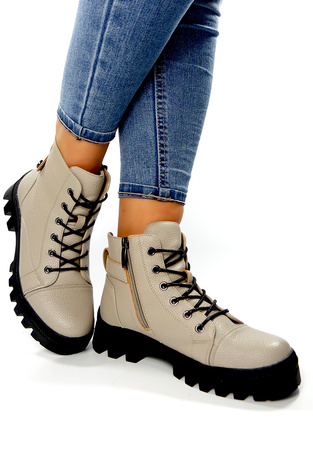 Damskie khaki beżowe niskie trapery Potocki