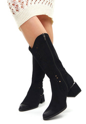 Damskie czarne ażurowe botki kowbojki kozaki Potocki