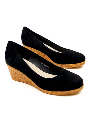 Damskie czarne czółenka koturn