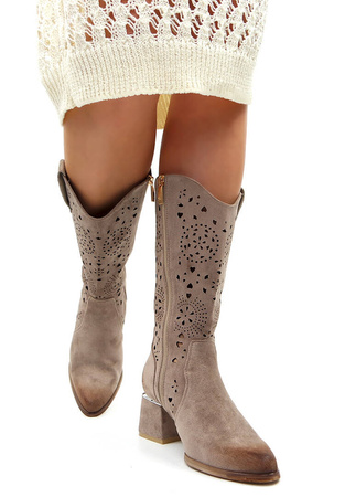 Damskie szare ażurowe botki kowbojki kozaki Potocki