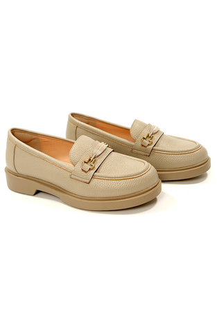 Damskie beżowe mokasyny półbuty na klocku Potocki