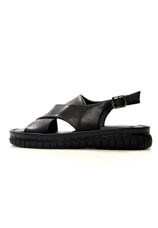 Damskie skórzane czarne lekkie sandały na platformie