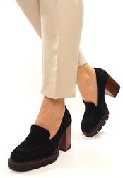 Damskie czarne półbuty czółenka na szerokim wysokim słupkuPotocki