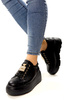 Damskie czarne skórzane obuwie sportowe półbuty na wysokiej platformie