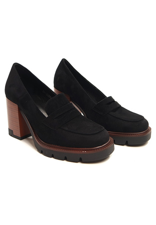 Damskie czarne półbuty czółenka na szerokim wysokim słupkuPotocki