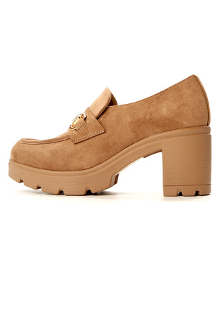 Damskie khaki zamsz półbuty wysoki słupek Potocki