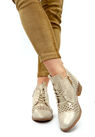 Damskie krótkie złote ażurowe botki Potocki