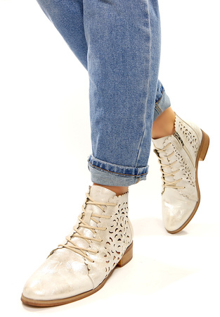 Damskie złote ażurowe botki wiosenne Potocki